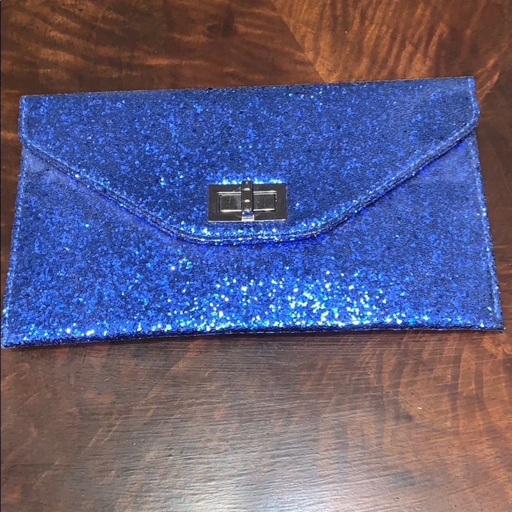 Blue glitter envelope clutch